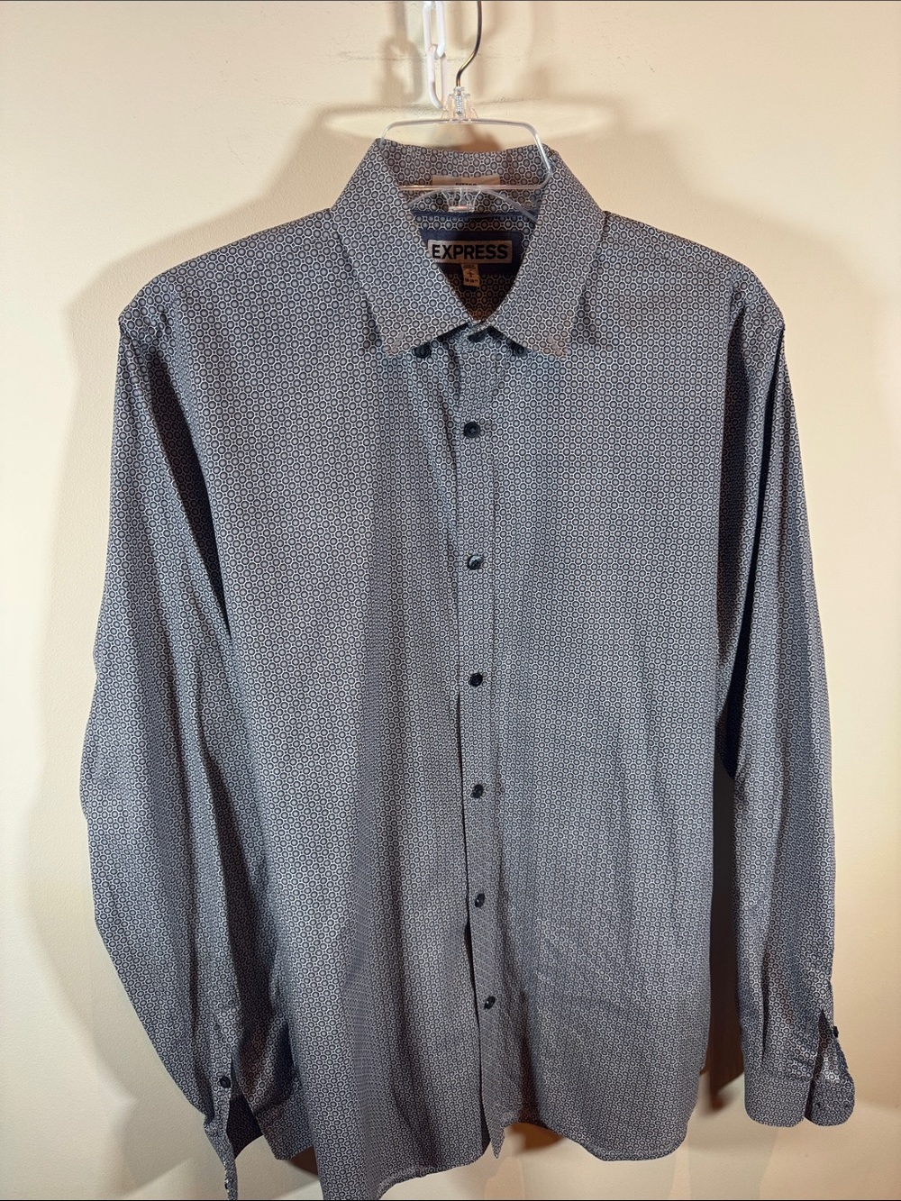 Express Men's Long-Sleeve Geometric Dress Shirt - Gray